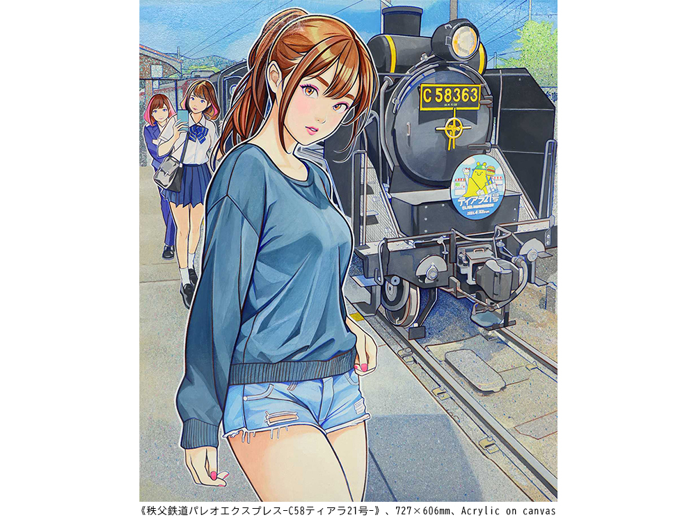 汽車に乗って　アクリル画　原画 汽車に乗って アクリル画 原画 汽車に乗って アクリル画 原画