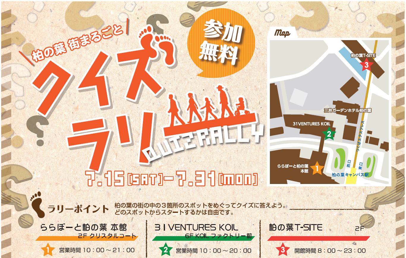 クイズスポットが登場 柏の葉街まるごとクイズラリー イベント 17年07月15日 土 07月31日 月 柏の葉 T Site 蔦屋書店を中核とした生活提案型商業施設