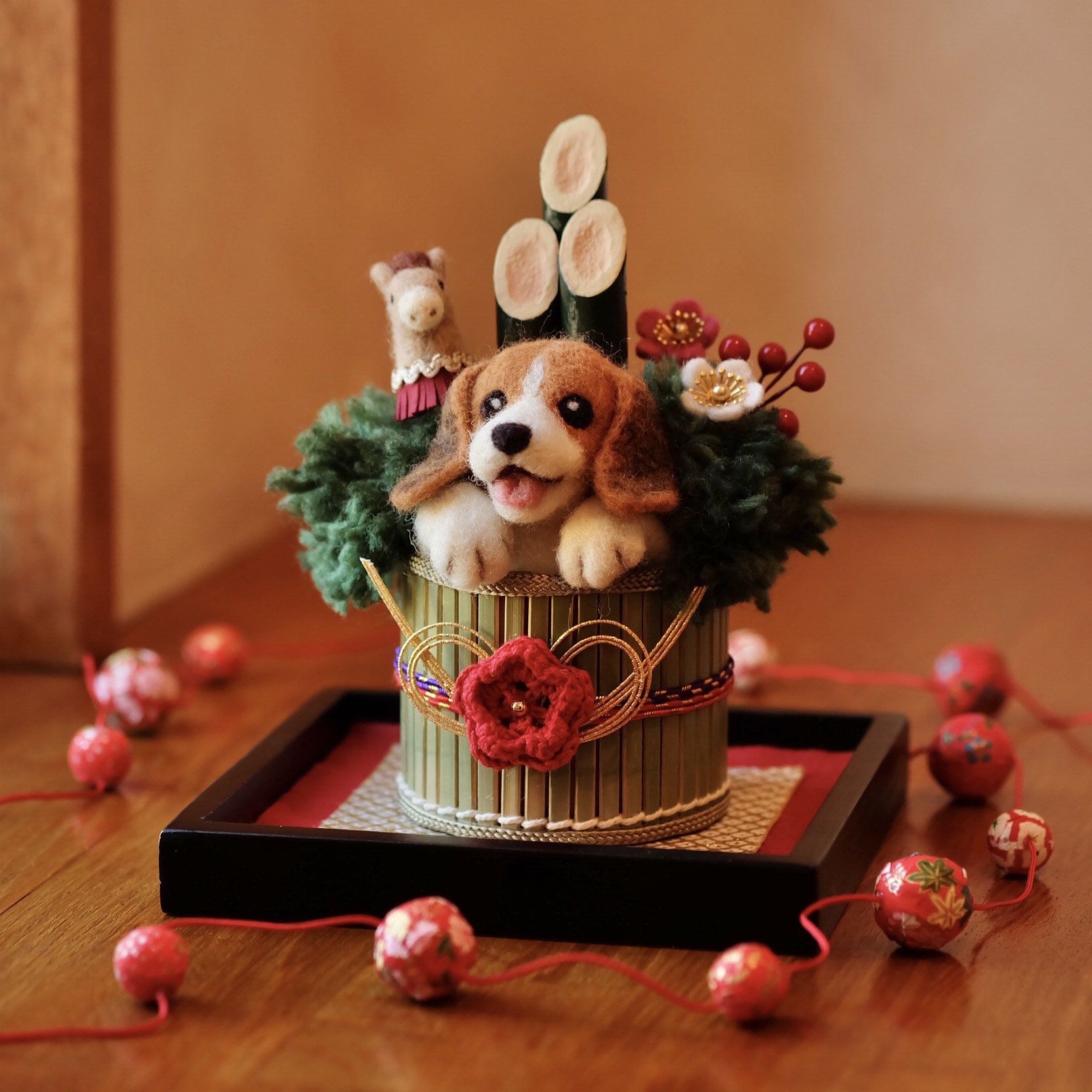 羊毛フェルト　ミニチュアダックスフンド　フォトフレーム飾り 羊毛フェルト ミニチュアダックスフンド フォトフレーム飾り 羊毛