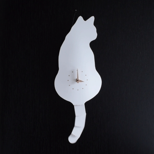 藤井啓太郎　猫時計　白　壁時計