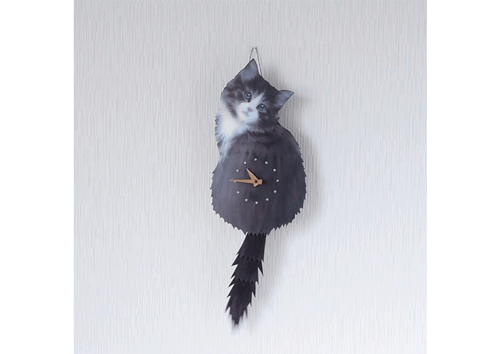 藤井啓太郎　猫時計　子猫(ノルウェージャンフォレストキャット)　壁時計