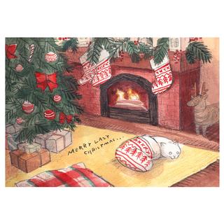 【黒山 Kathy Lam】Cat sleeping in Christmas Sock Card (with envelope)封筒付き
