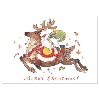 【黒山 Kathy Lam】Reindeer and Cats Xmas Card (with envelope)封筒付き