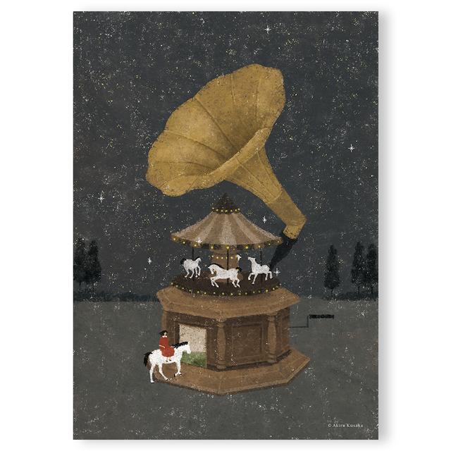 日下明】Giclee Print『真夜中のメリーゴーランド』 木製パネル加工(小