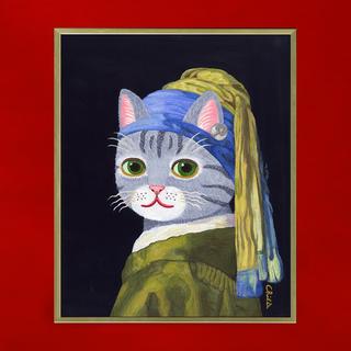 【受注：とやちかこ】Girl with a Pearl Earring（Cat） / Giclee（注文後２～3週間以降発送予定）