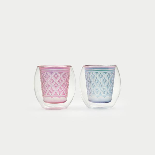 切子×ダブルウォールグラス　fuwan-浮碗-/金赤・瑠璃 セット