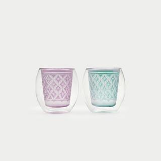 切子×ダブルウォールグラス　fuwan-浮碗-/紅藤・緑青セット