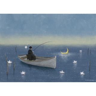 【日下明　受注作品：2025年1月上旬ご配送予定】Giclee Print『Angling the Night』木製パネル加工(小)