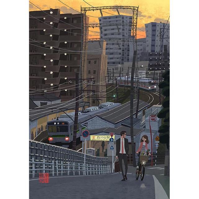 【小川真二郎  サイン入りGiclee Print  受注生産：11月下旬頃ご配送予定】【額装付き】東急池上線・石川台夕景