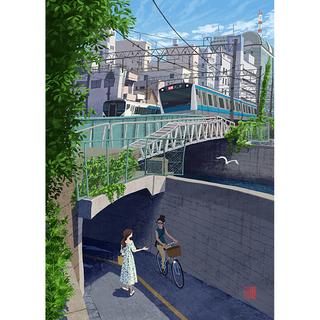 【小川真二郎  サイン入りGiclee Print  受注生産：11月下旬頃ご配送予定】【額装付き】ＪＲ京浜東北線・蒲田呑川界隈