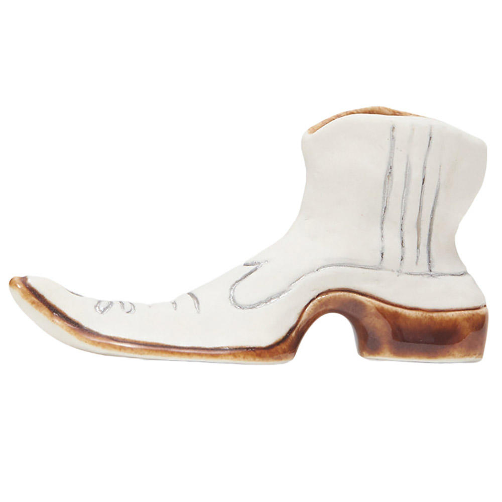 【HAIRYBIRDBOX】White Brown Silver Line Western Boots 陶器のインセンスホルダー（お香立て）