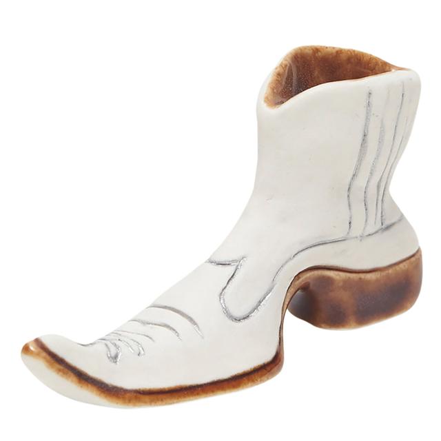 【HAIRYBIRDBOX】White Brown Silver Line Western Boots 陶器のインセンスホルダー（お香立て）