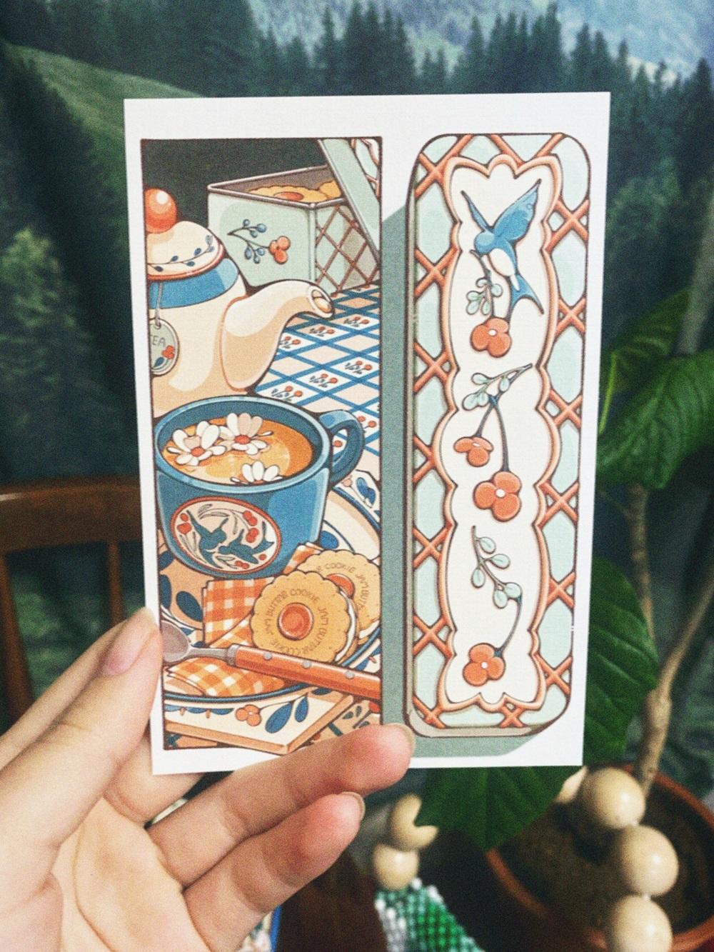 【IP】日菜乃 ポストカード9＿青い鳥のお菓子缶