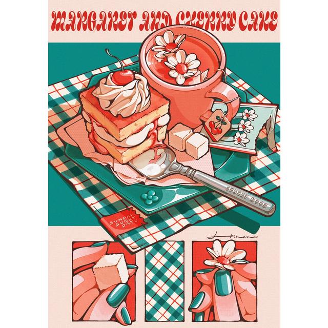 IP】日菜乃 リソグラフポスター9＿マーガレットとチェリーのケーキ -の