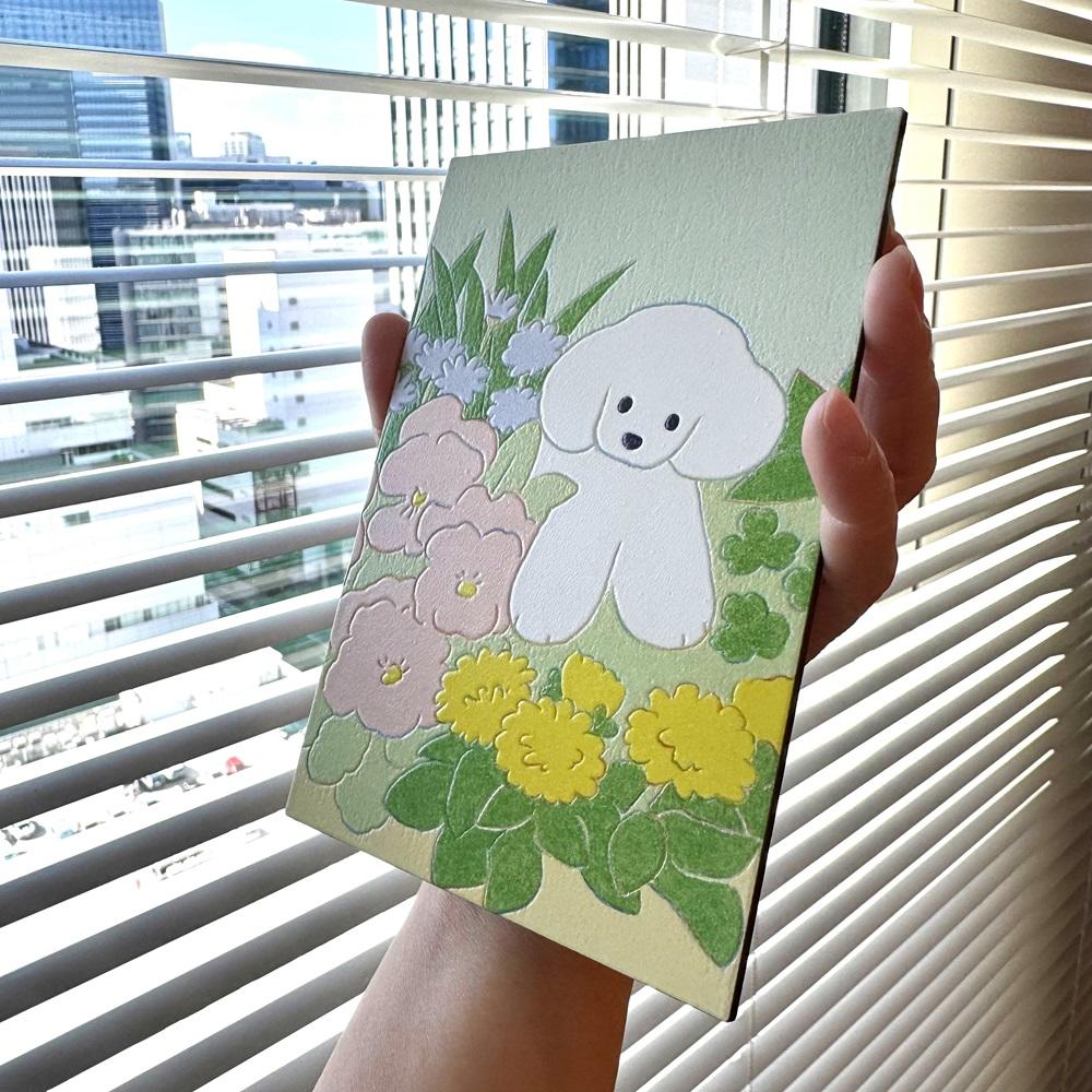 【IP】てらおかなつみ ウッドポストカード お花畑と犬