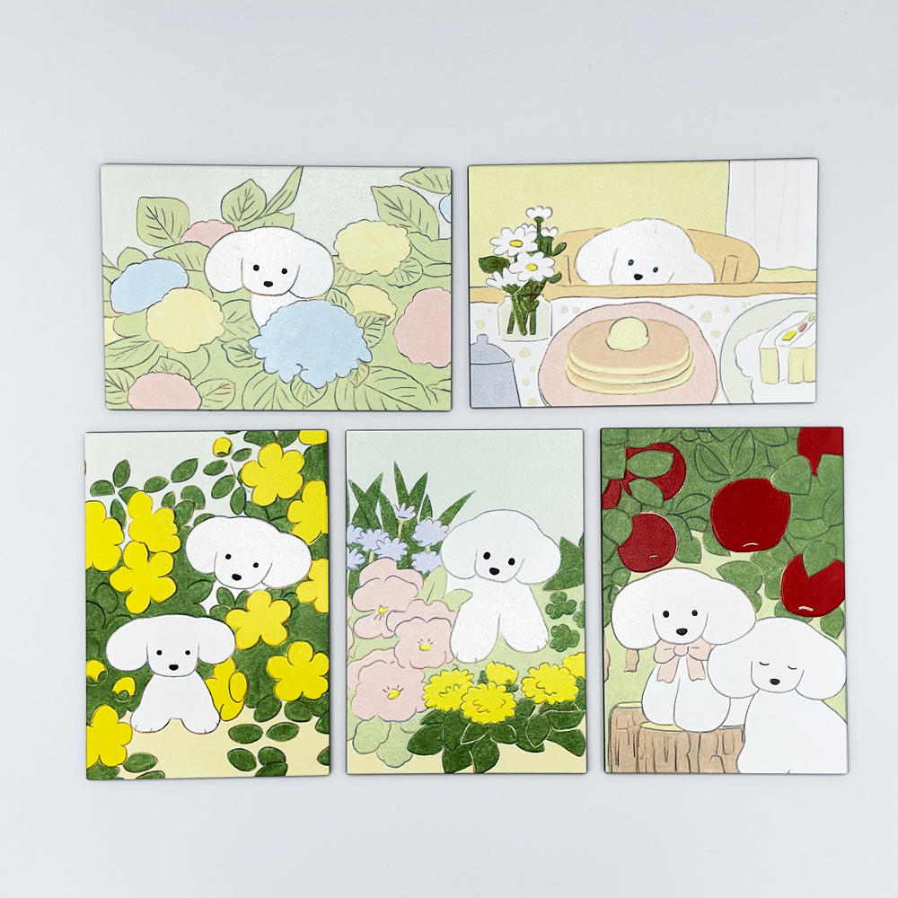 【IP】てらおかなつみ ウッドポストカード お花畑と犬