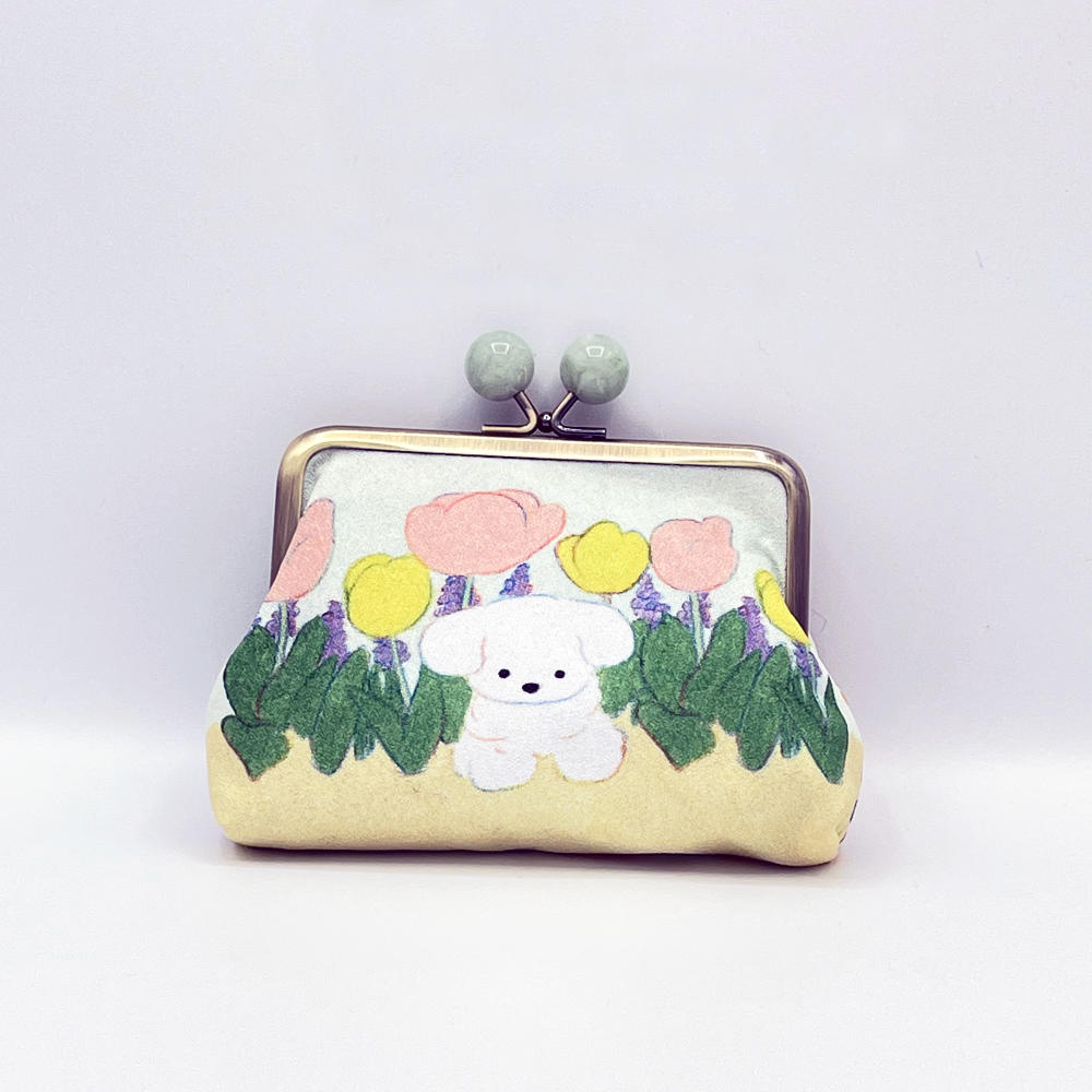 【IP】てらおかなつみ がま口ポーチ お花畑と犬