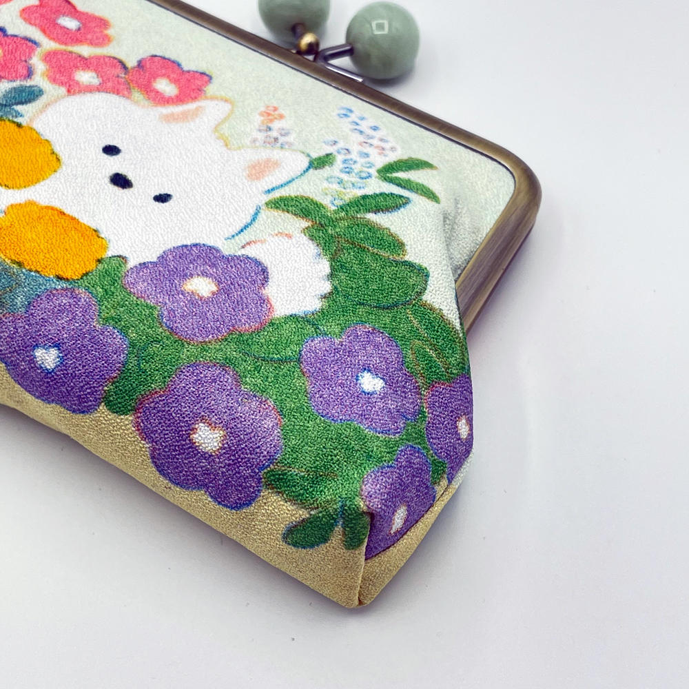 【IP】てらおかなつみ がま口ポーチ お花畑と犬