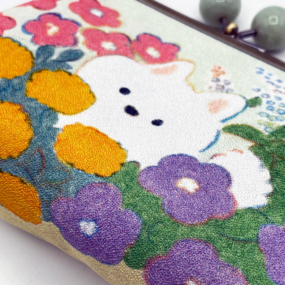 【IP】てらおかなつみ がま口ポーチ お花畑と犬