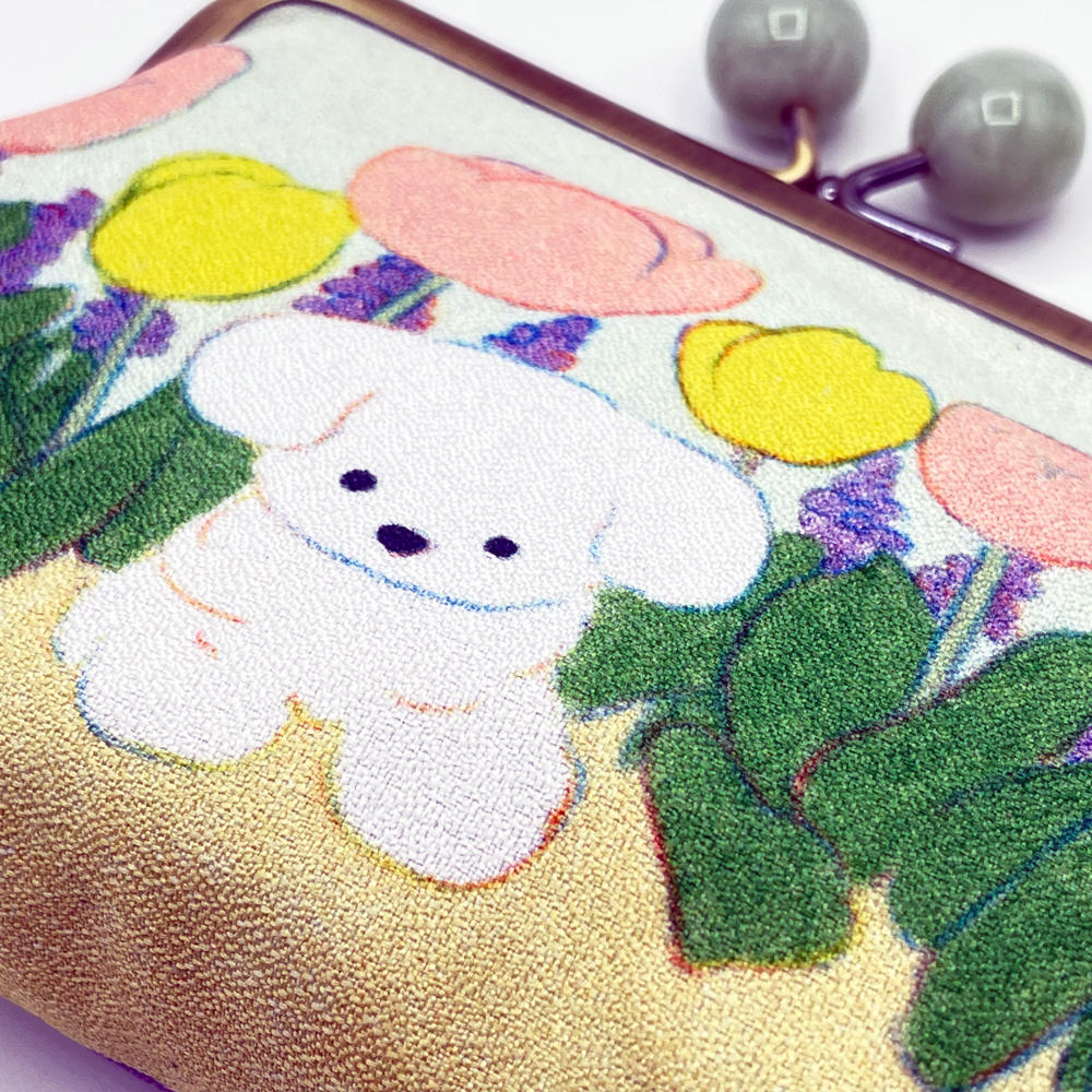 【IP】てらおかなつみ がま口ポーチ お花畑と犬