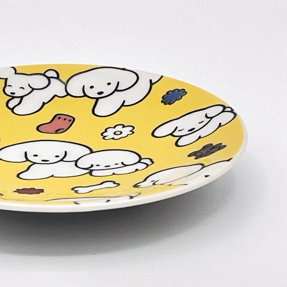 【IP】てらおかなつみ 九谷焼 小皿 たくさんの犬（黄色）