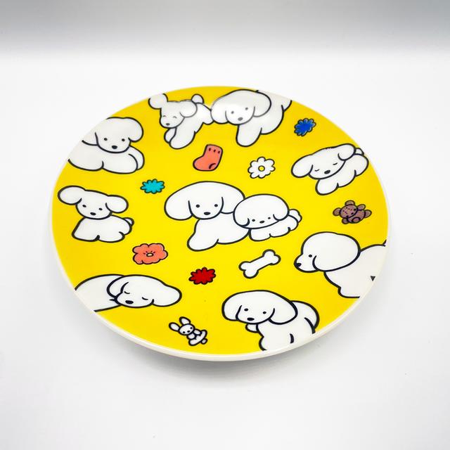 IP】てらおかなつみ 九谷焼 小皿 たくさんの犬（黄色） -の商品