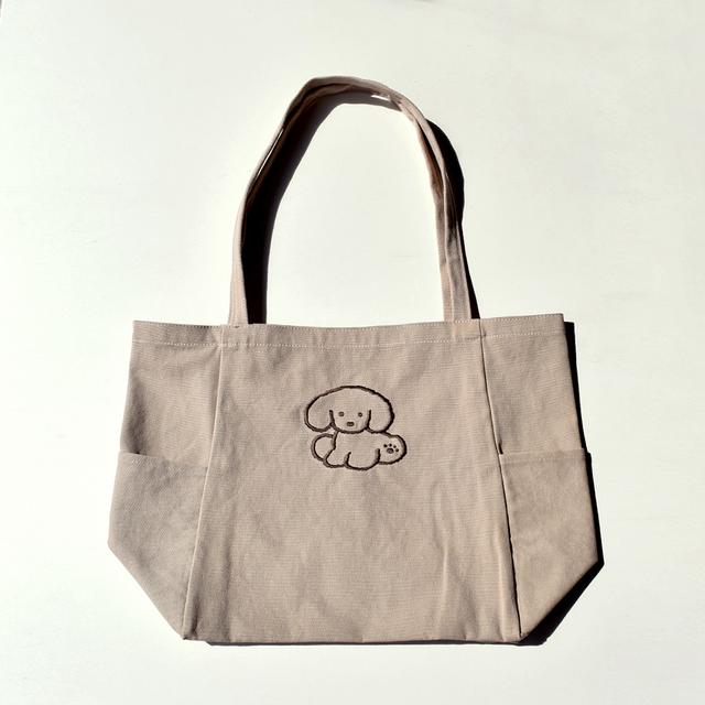 てらおかなつみ 犬の刺繍トートバッグ（ベージュ）