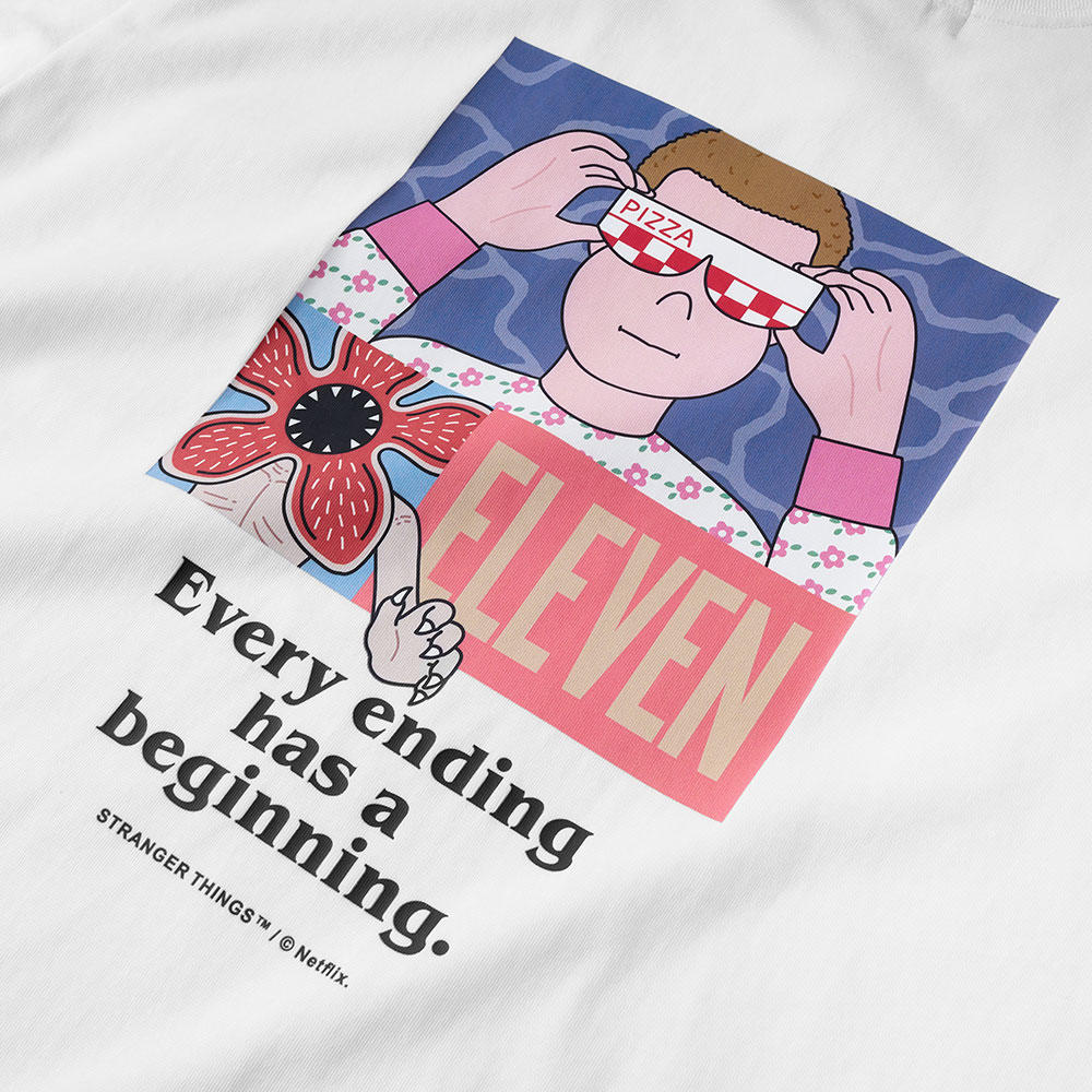 Eleven(イレブン)ロングTシャツ ホワイト　Stranger Things（ストレンジャー・シングス）×Jun Oson×FILTER017® Culture Supply™