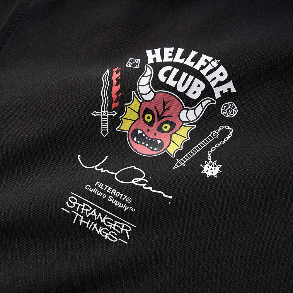 ファイアクラブコーチジャケット ブラック　Stranger Things（ストレンジャー・シングス）×Jun Oson×FILTER017® Culture Supply™