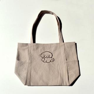 【てらおかなつみ】犬の刺繍トートバッグ （ベージュ）