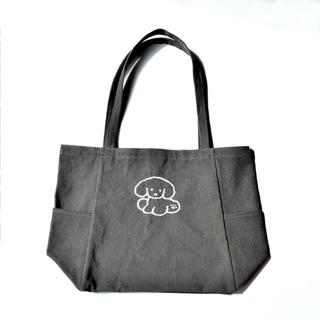 【てらおかなつみ】犬の刺繍トートバッグ B（黒）