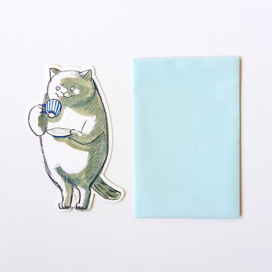 【黒山 Kathy Lam】The Cup Cat ダイカットカード（封筒付き）