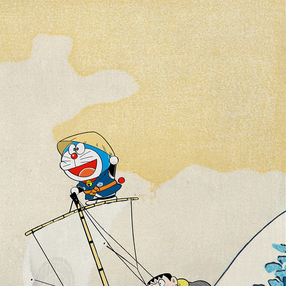 【100部限定／額装付き】ドラえもん 浮世絵木版画「富嶽三十六景 神奈川沖浪裏」