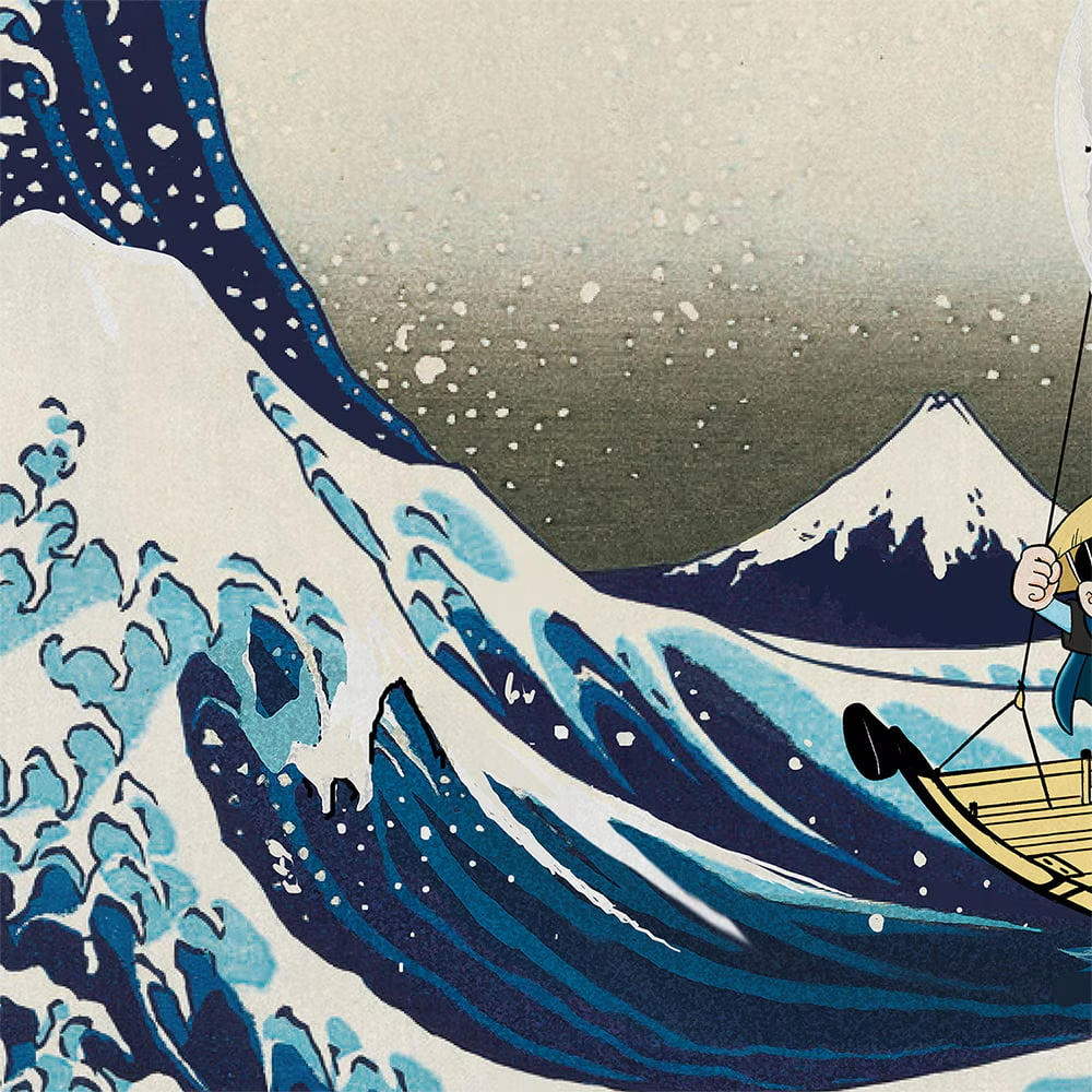 【100部限定／額装付き】ドラえもん 浮世絵木版画「富嶽三十六景 神奈川沖浪裏」