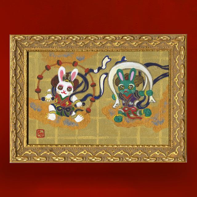 【とやちかこ：新作 原画】Wind God and Thunder God -Homage to Sotatsu -（風神雷神）　※2026年3月中旬～下旬頃発送予定