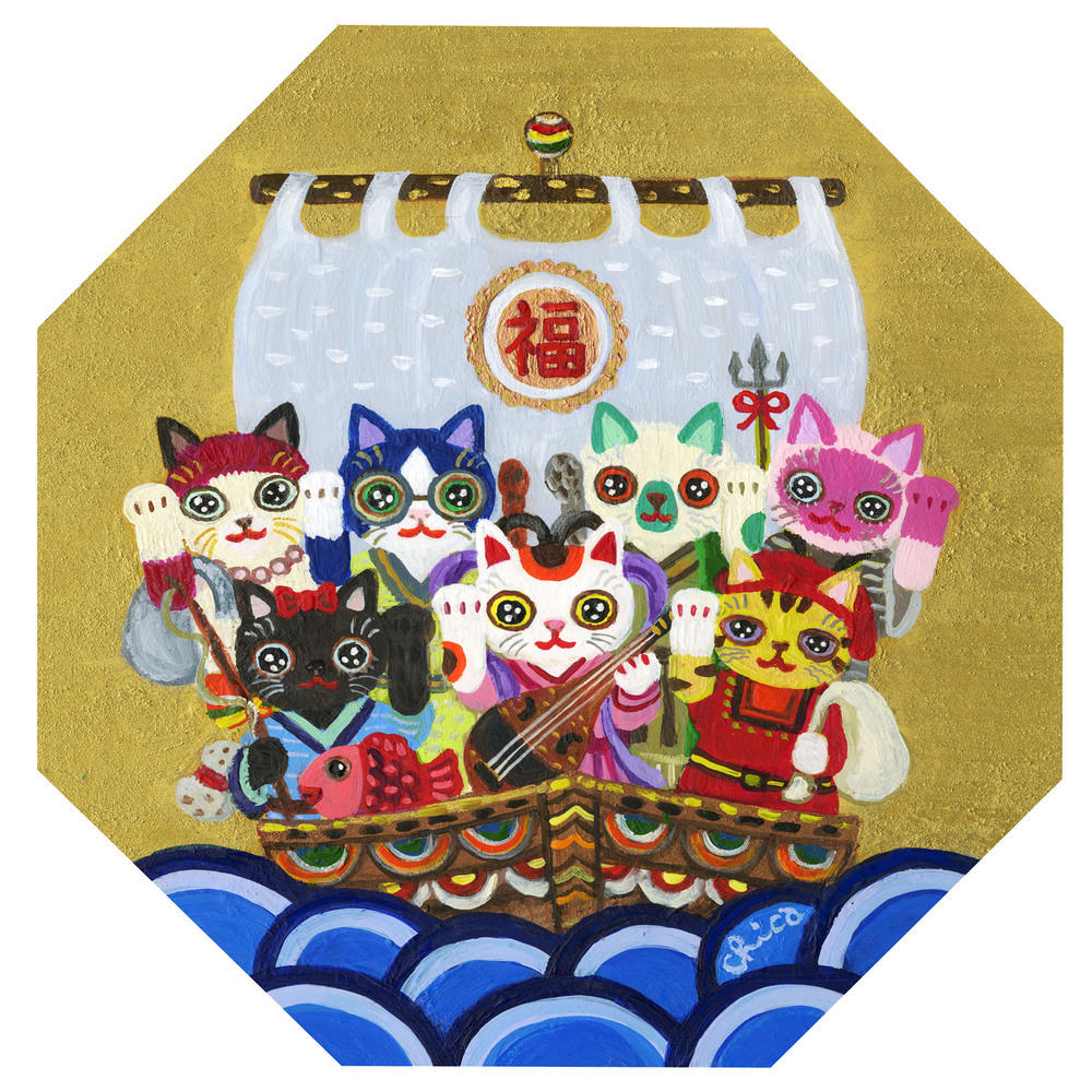 【とやちかこ：新作 原画】Seven Gods of Fortune Cats（まねきまねこ七福神）　※2026年3月中旬～下旬頃発送予定