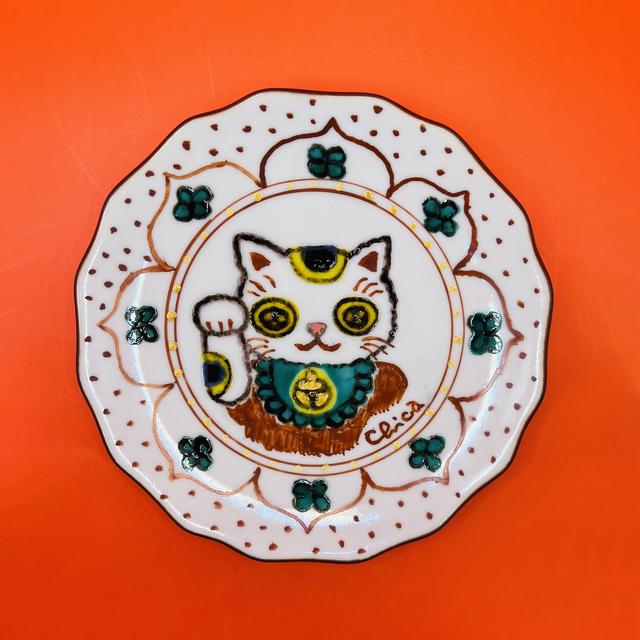 【とやちかこ：立体作品】Maneki Maneko Kutani Ware（まねきまねこ九谷焼豆皿）　※2026年3月中旬～下旬頃発送予定