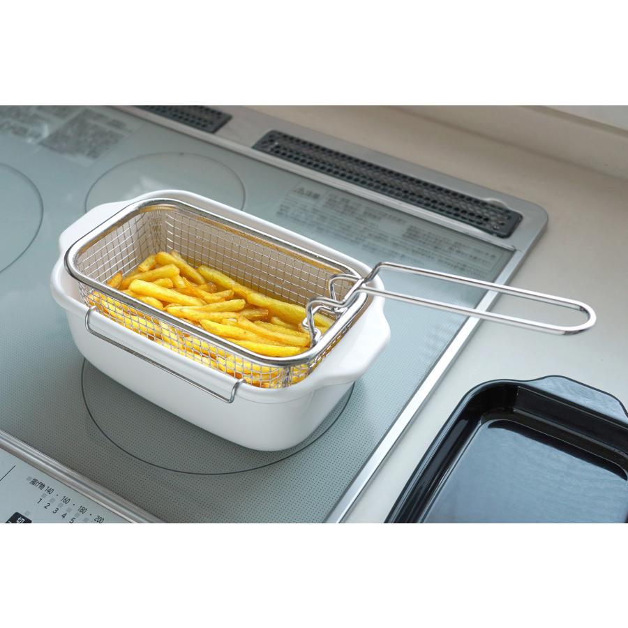 富士ホーロー 角型天ぷら鍋 フライヤーバスケット付き