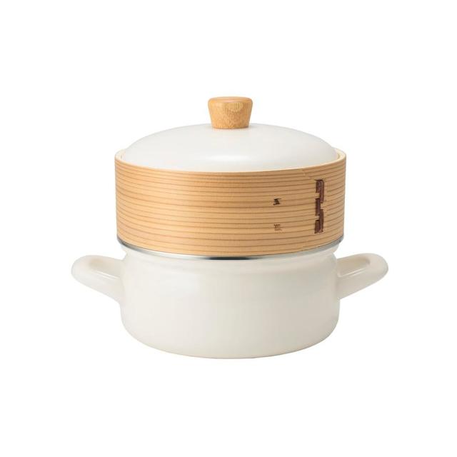 富士ホーロー せいろ付きホーロー鍋18cm ホワイト