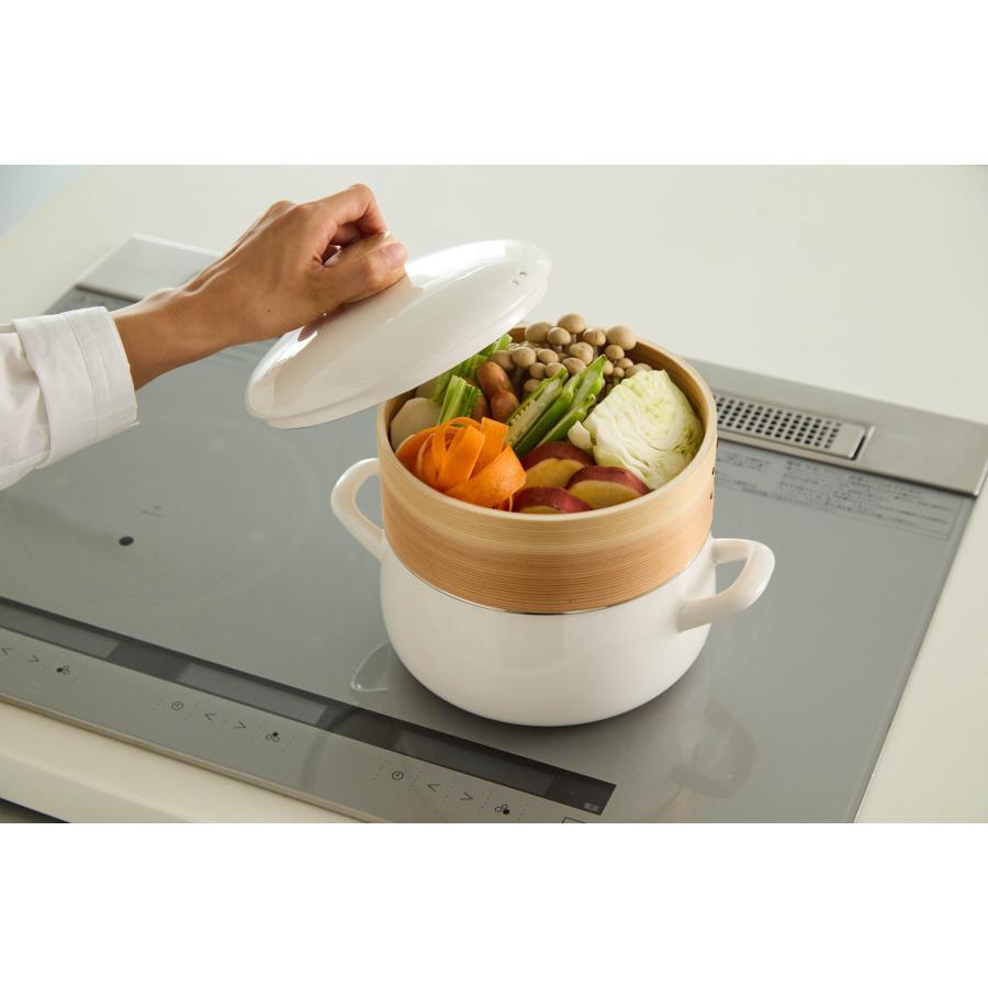 富士ホーロー せいろ付きホーロー鍋20cm ホワイト