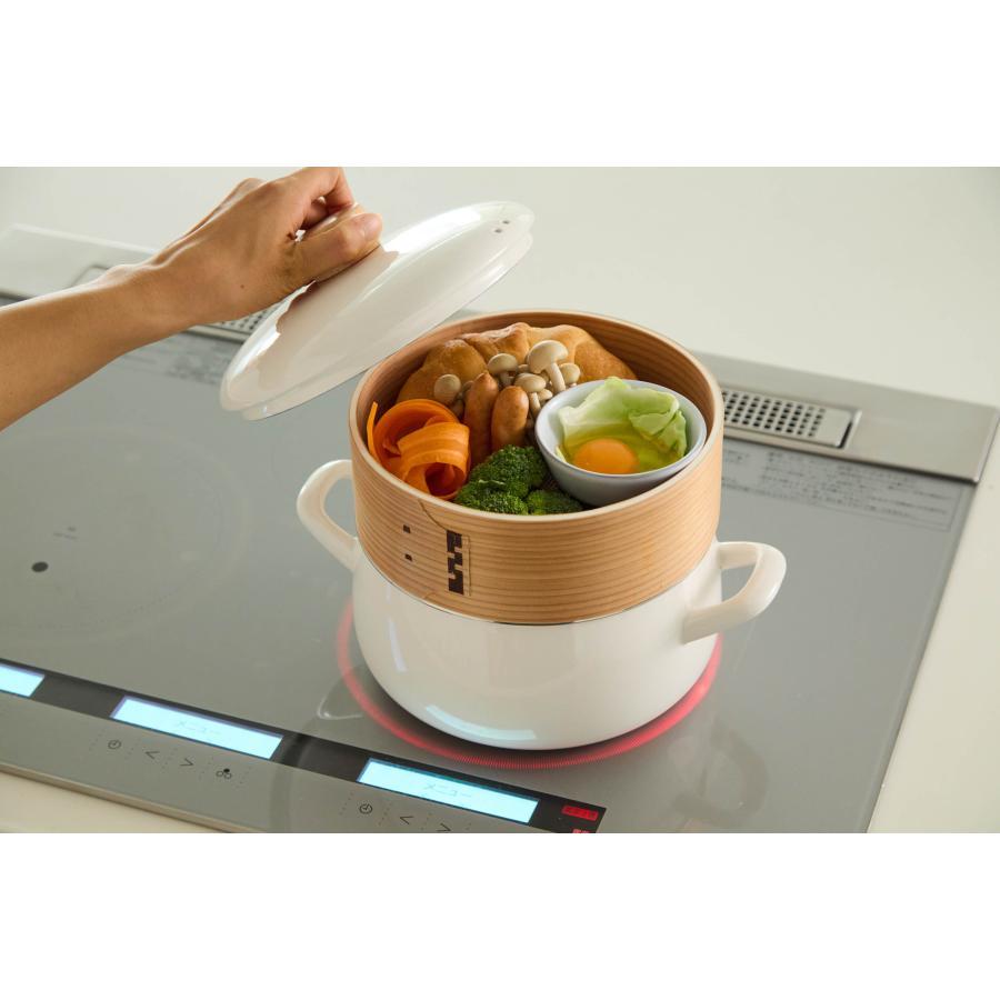 富士ホーロー せいろ付きホーロー鍋20cm ホワイト