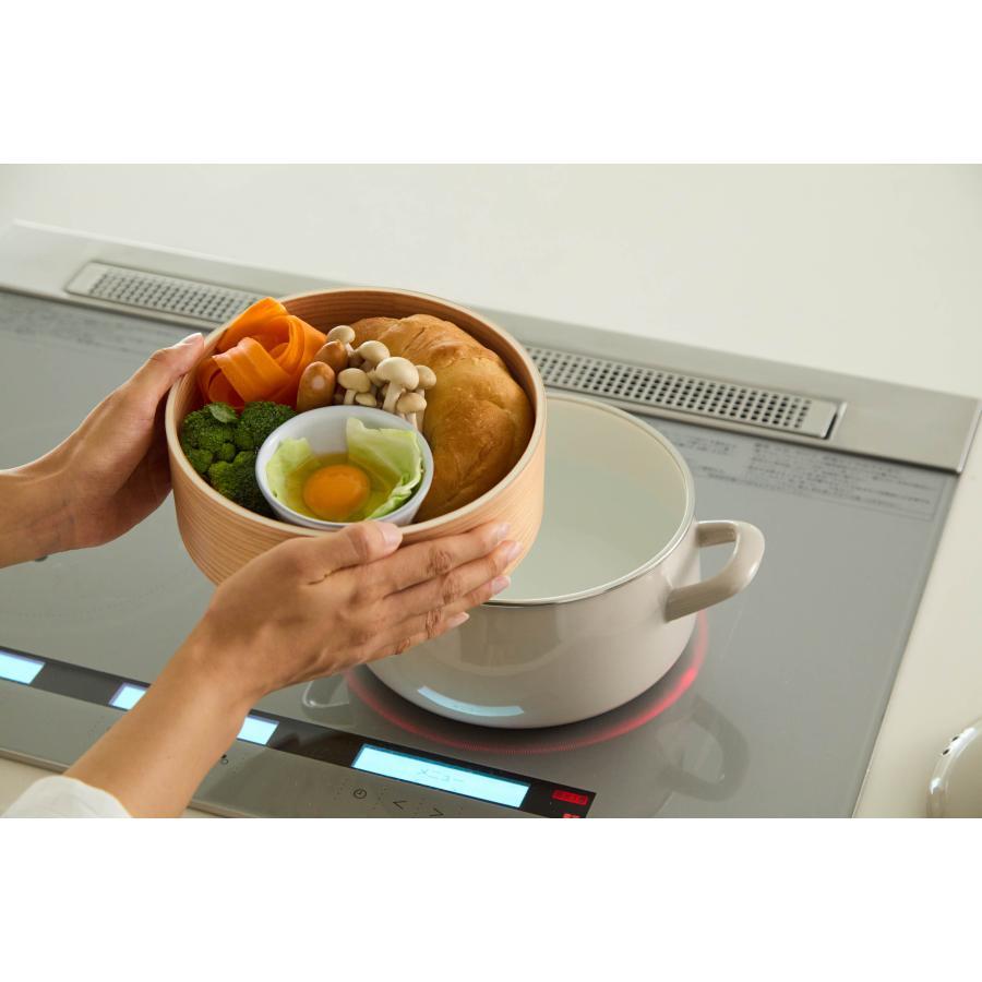 富士ホーロー せいろ付きホーロー鍋20cm グレージュ