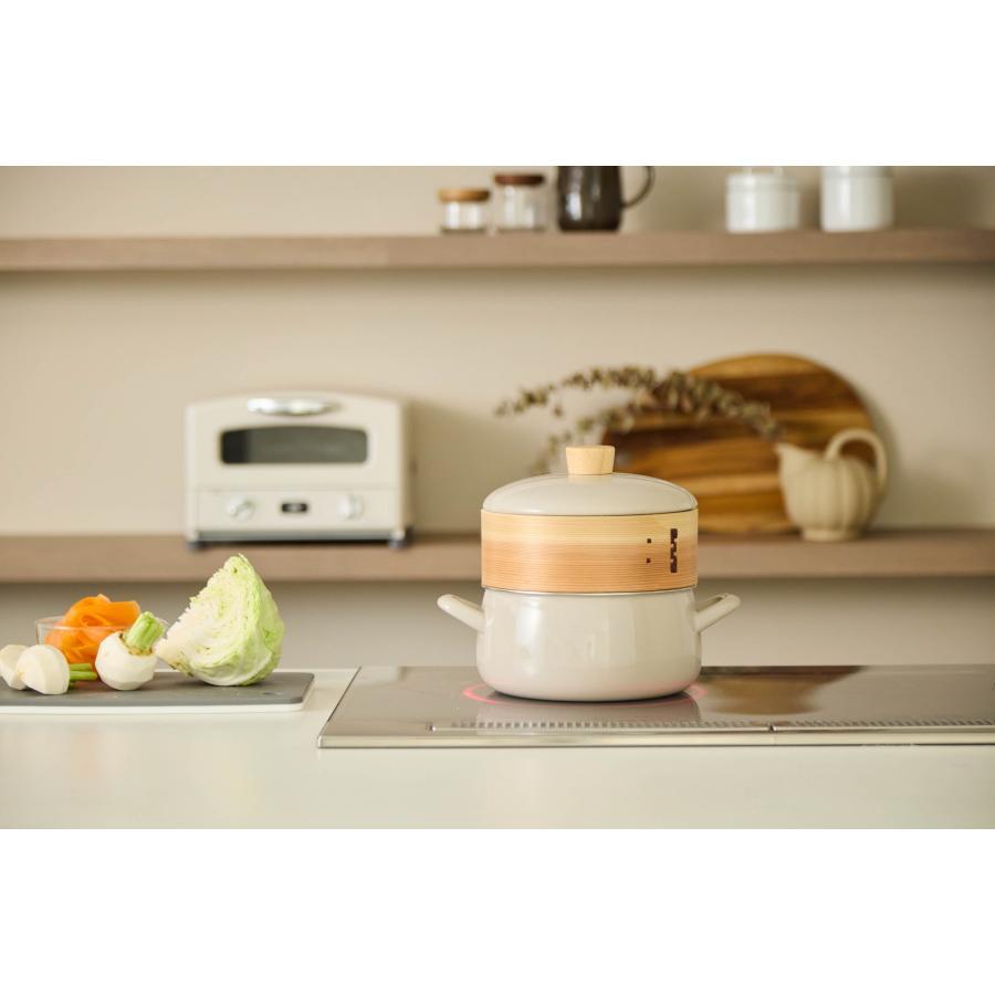 富士ホーロー せいろ付きホーロー鍋20cm グレージュ