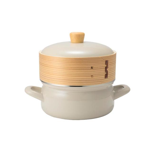 富士ホーロー せいろ付きホーロー鍋18cm グレージュ