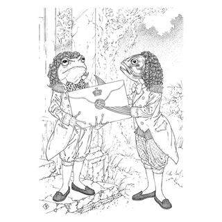 【山本タカト】モノクロ挿絵「魚顔の下男と蛙顔の下男」　