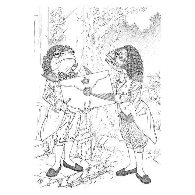 【山本タカト】モノクロ挿絵「魚顔の下男と蛙顔の下男」　