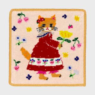 【Aiko Fukawa】布川愛子 ドレスを着た猫 シェニール織ハンカチ