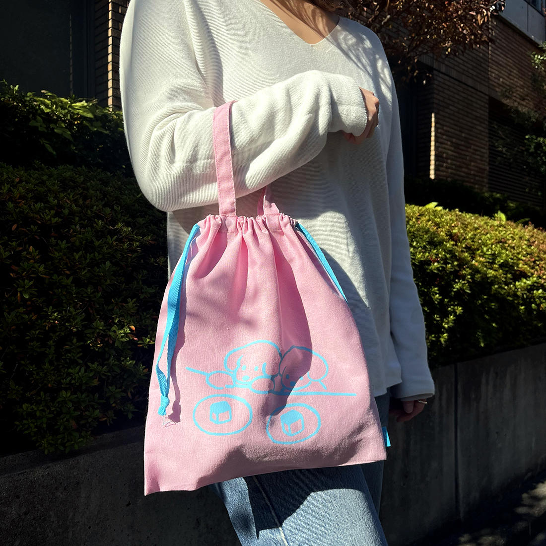てらおかなつみのたくさんの犬展 巾着トートバック ピンク