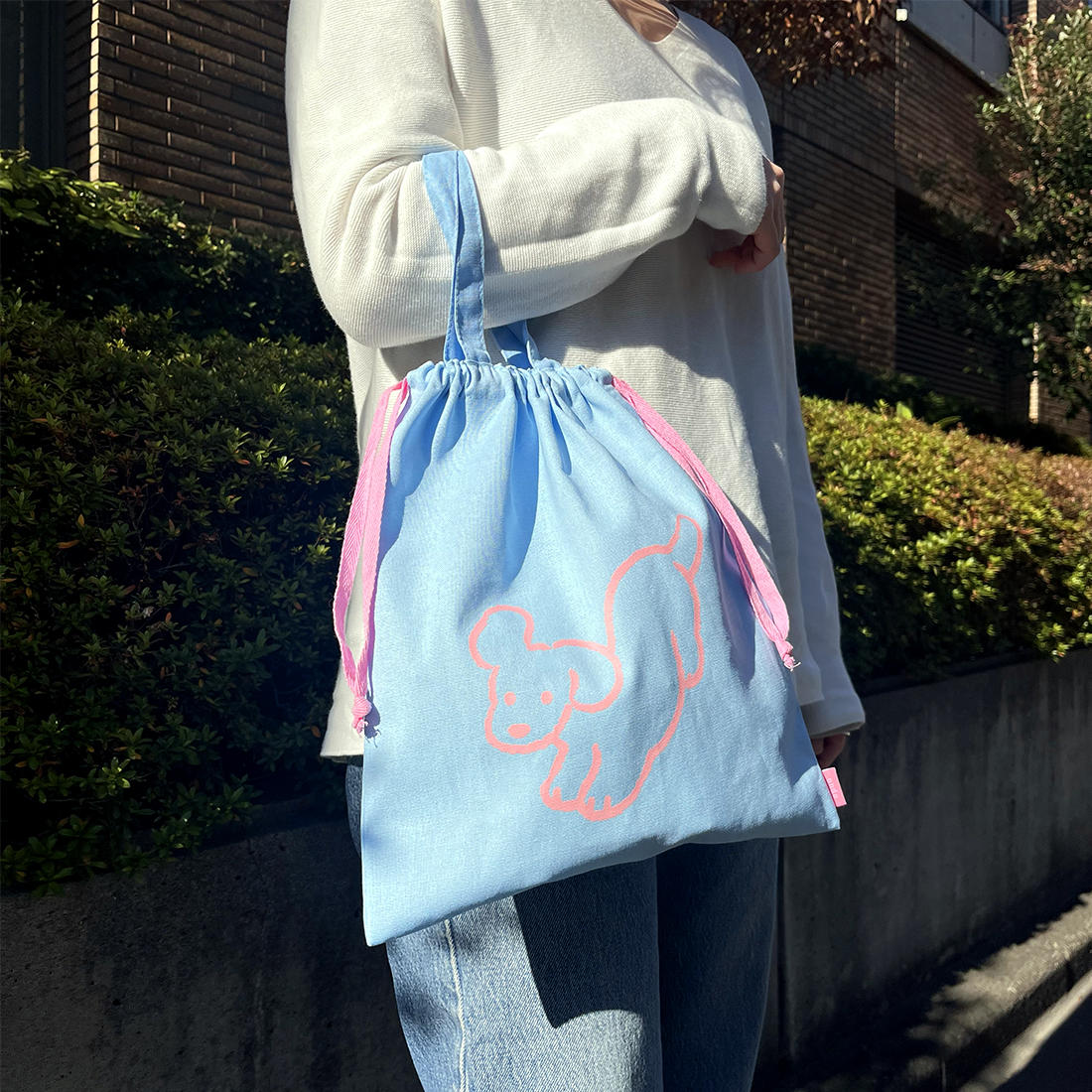 てらおかなつみのたくさんの犬展 巾着トートバック ブルー