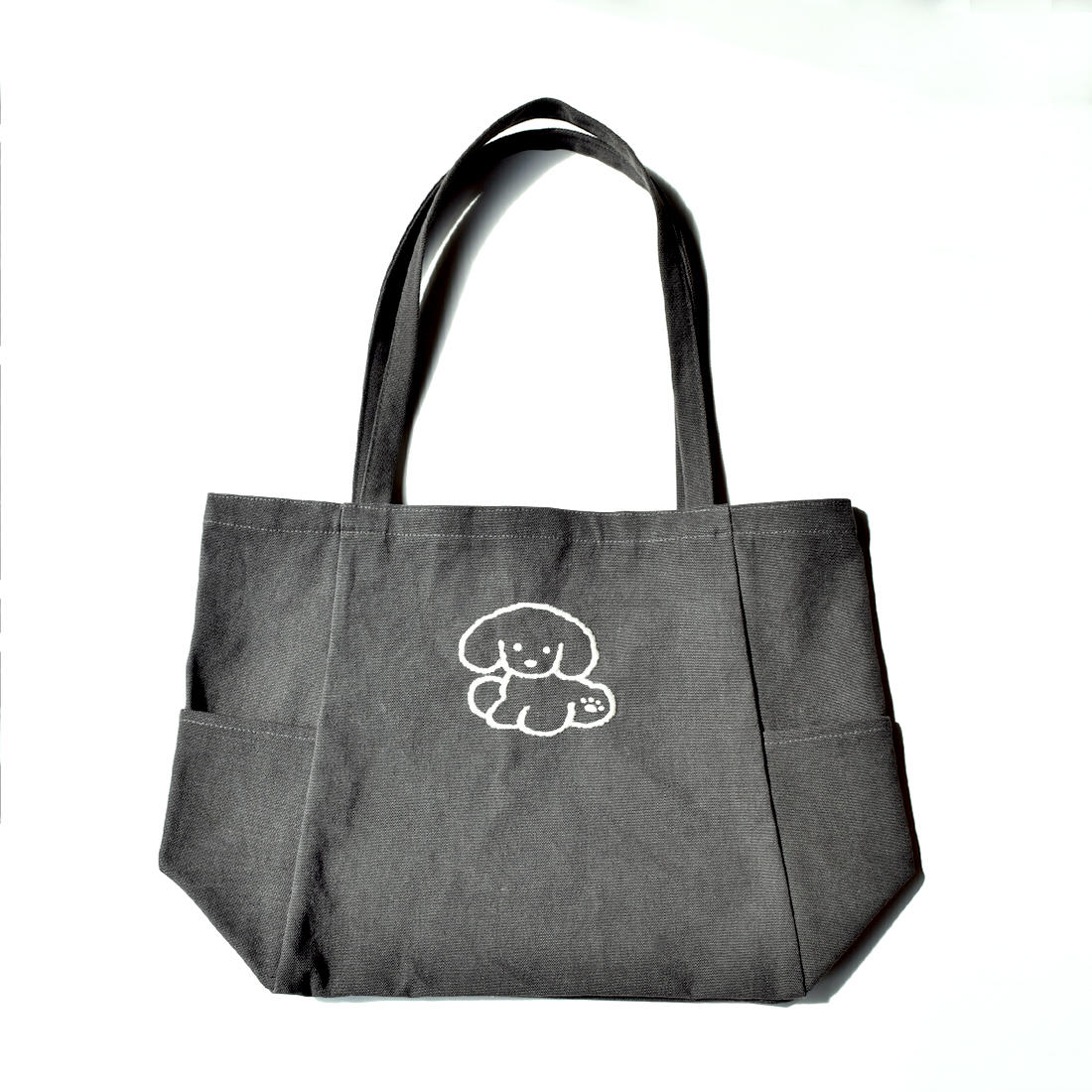 てらおかなつみのたくさんの犬展 犬の刺繍トートバッグ チャコールブラック